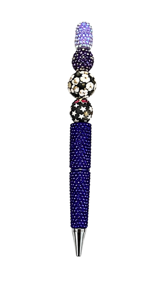 DARK BLUE RHINESTONE PEN WITH SOCCER BEAD