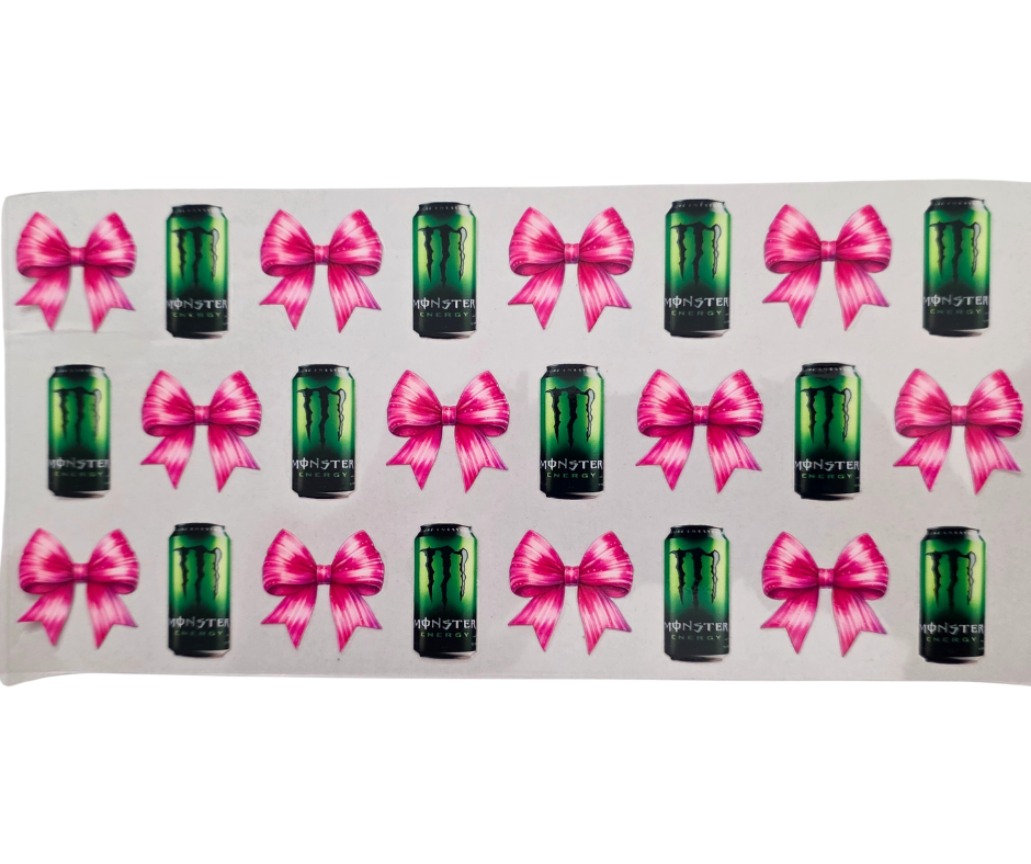 MONSTER ENERGY DRINK WITH PINK BOWS