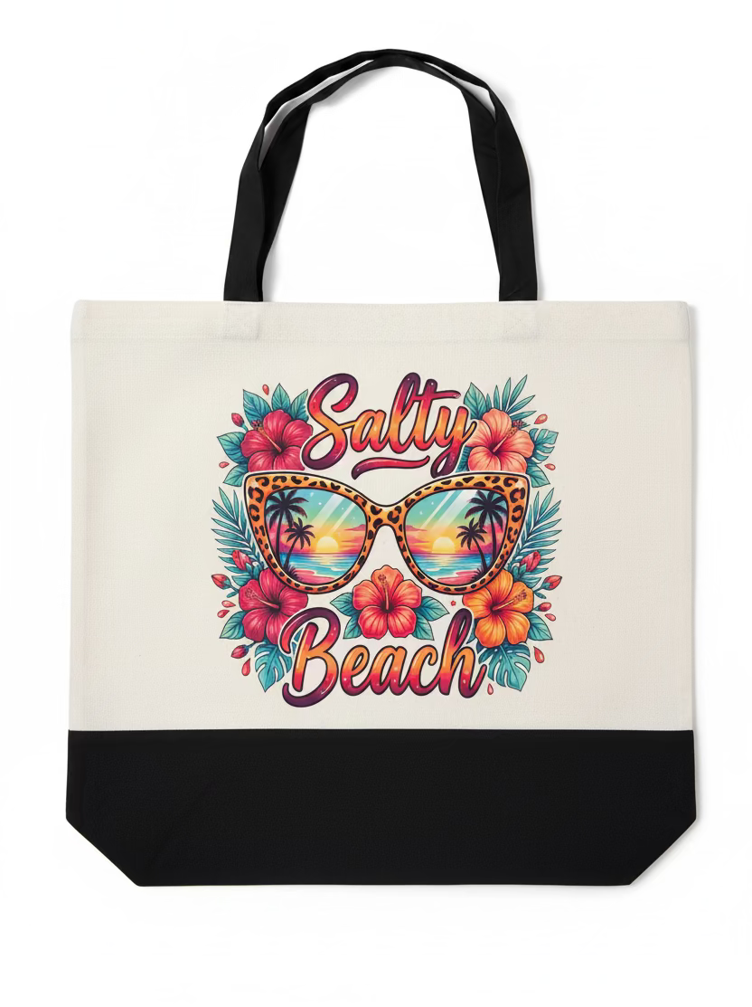 SALTY BEACH ZIPPERED TOTE BAG