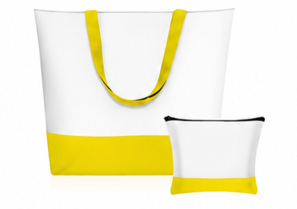 NEON YELLOW TOTE BAG W/ COSMETIC BAG