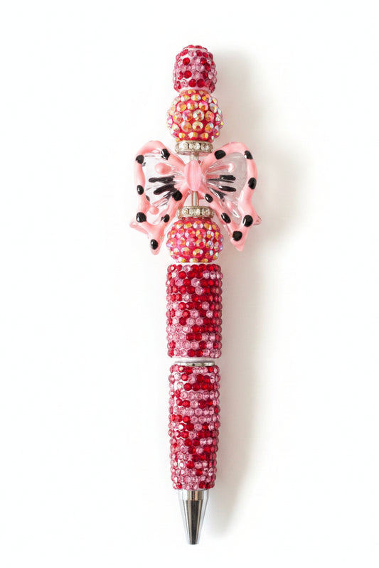 PINK & RED RHINESTONE PEN WITH PINK BOW