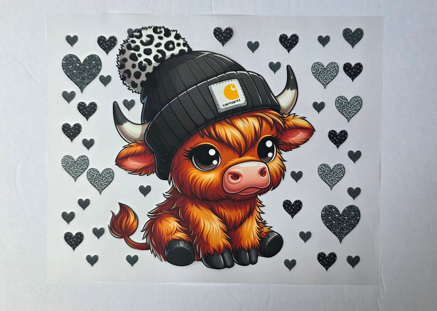 HIGHLAND COW BLACK AND WHITE BEANIE TOTE BAG TRANSFER
