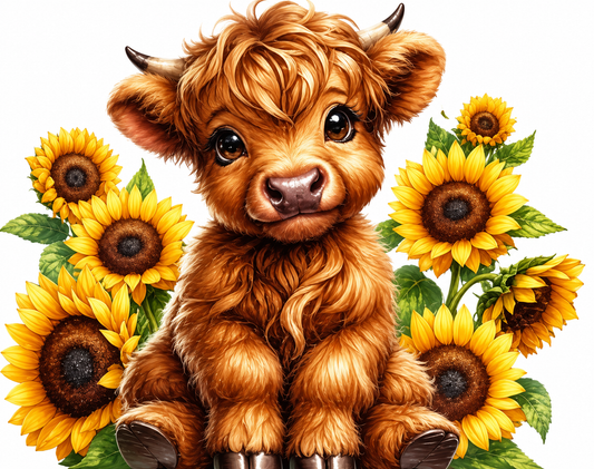 HIGHLAND COW WITH SUNFLOWERS TOTE BAG TRANSFER