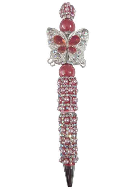 PINK RHINESTONE PEN WITH BUTTERFLY