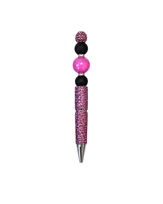 RHINESTONE PEN WITH PINK AND BLACK BEADS