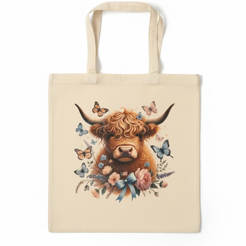 HIGHLAND COW BUTTERFLY TOTE BAG