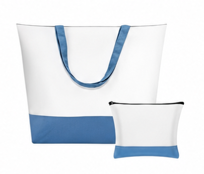 LIGHT BLUE TOTE BAG W/ COSMETIC BAG