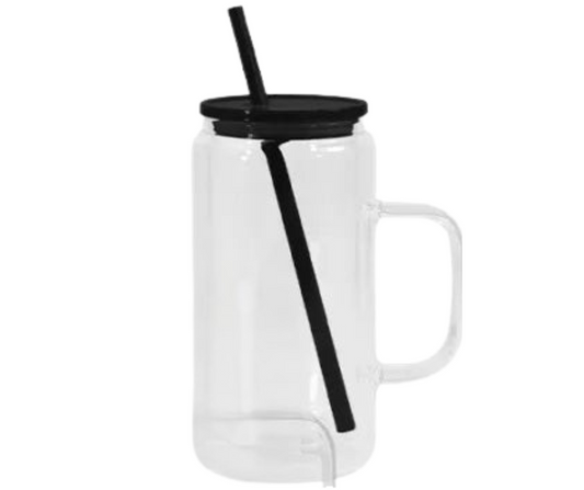 16oz GLASS BLACK WITH HANDLE