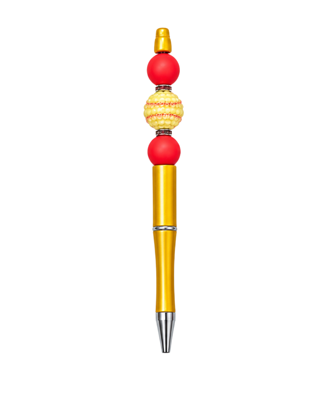 ORANGE OEN WITH SOFTBALL AND RED BEADS