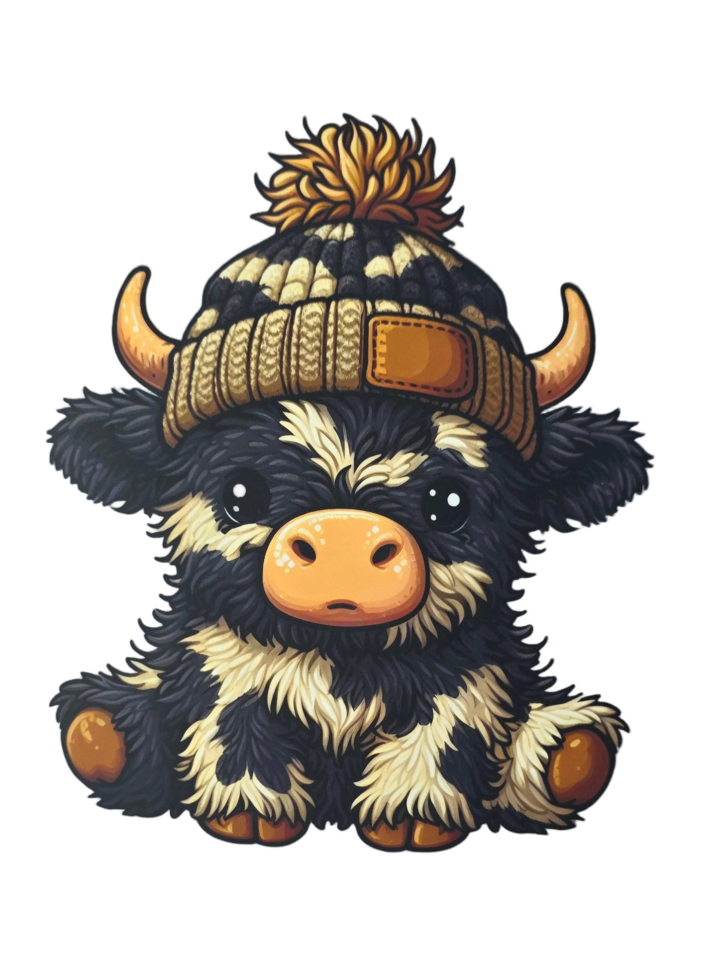 HIGHLAND COW BLACK AND BROWN BEANIE TOTE BAG TRANSFER