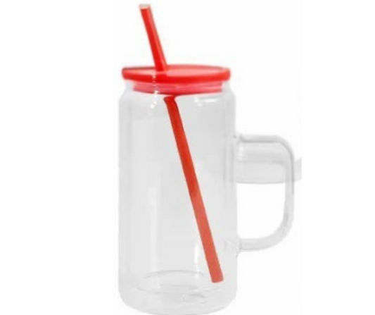 16oz GLASS HOT PINK WITH HANDLE