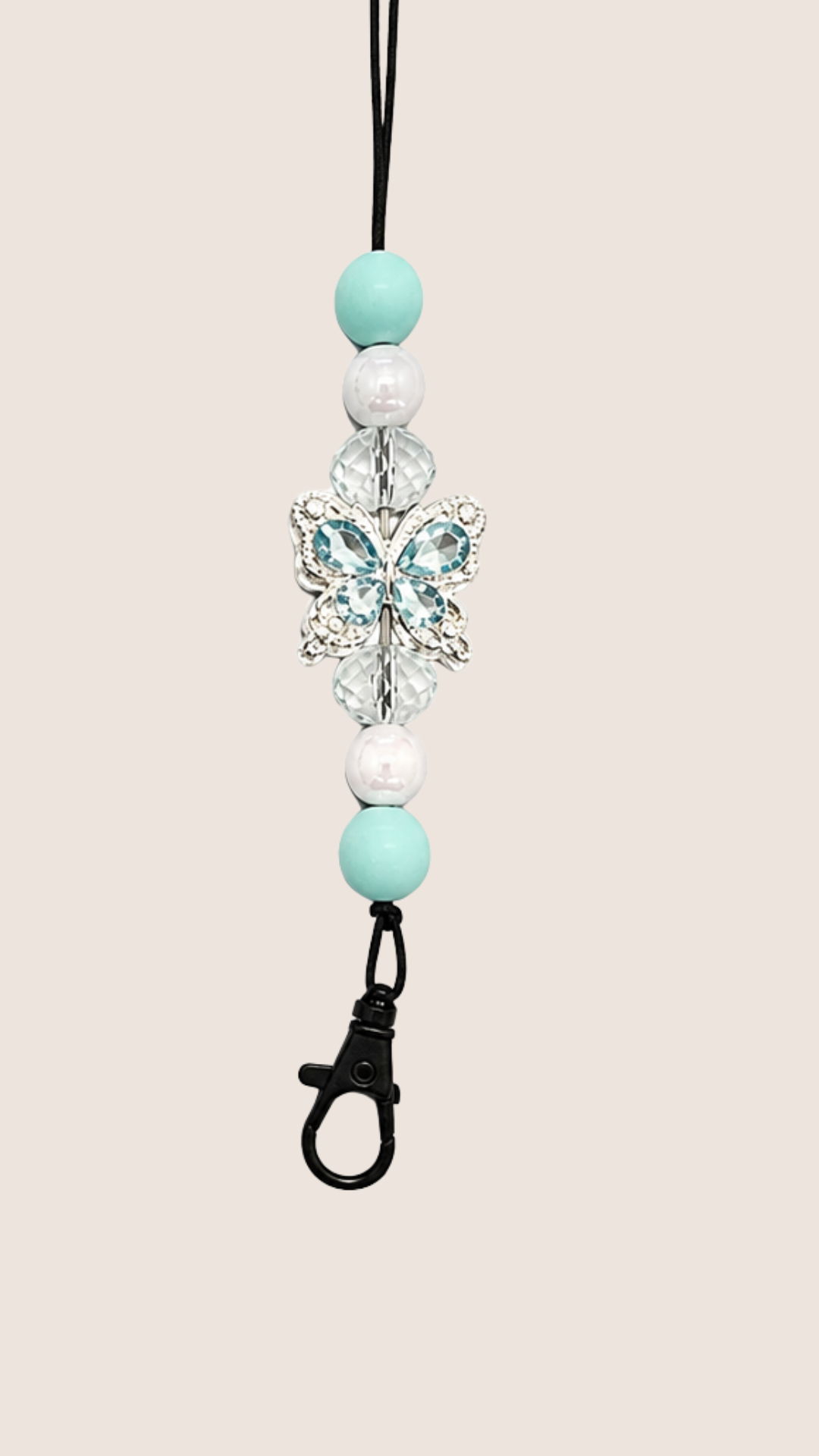 BUTTERFLY FRESHIE HANGER WITH CLEAR & MINT BEADS