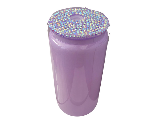 16oz GLASS PURPLE WITH BLING LID (DECAL ONLY)