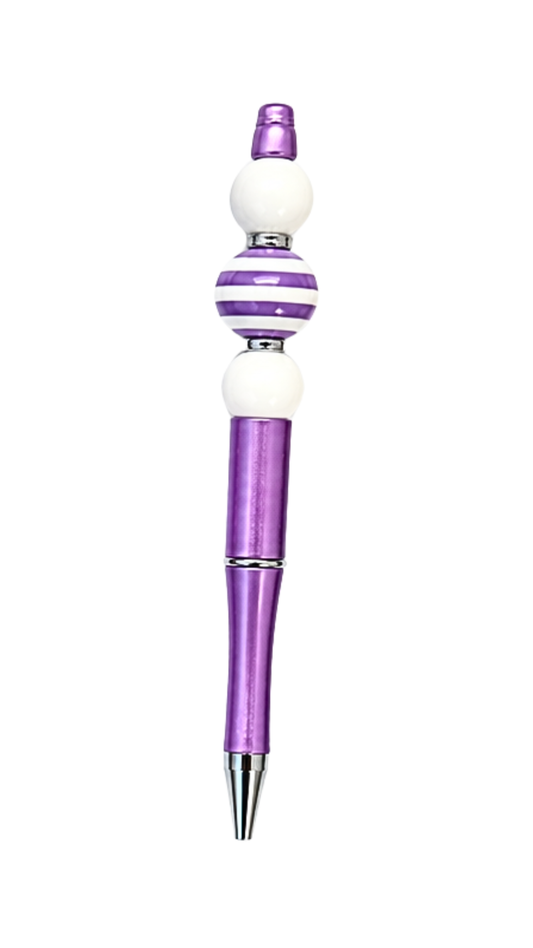 PURPLE PEN WITH PURPLE AND WHITE STRIPED BEAD