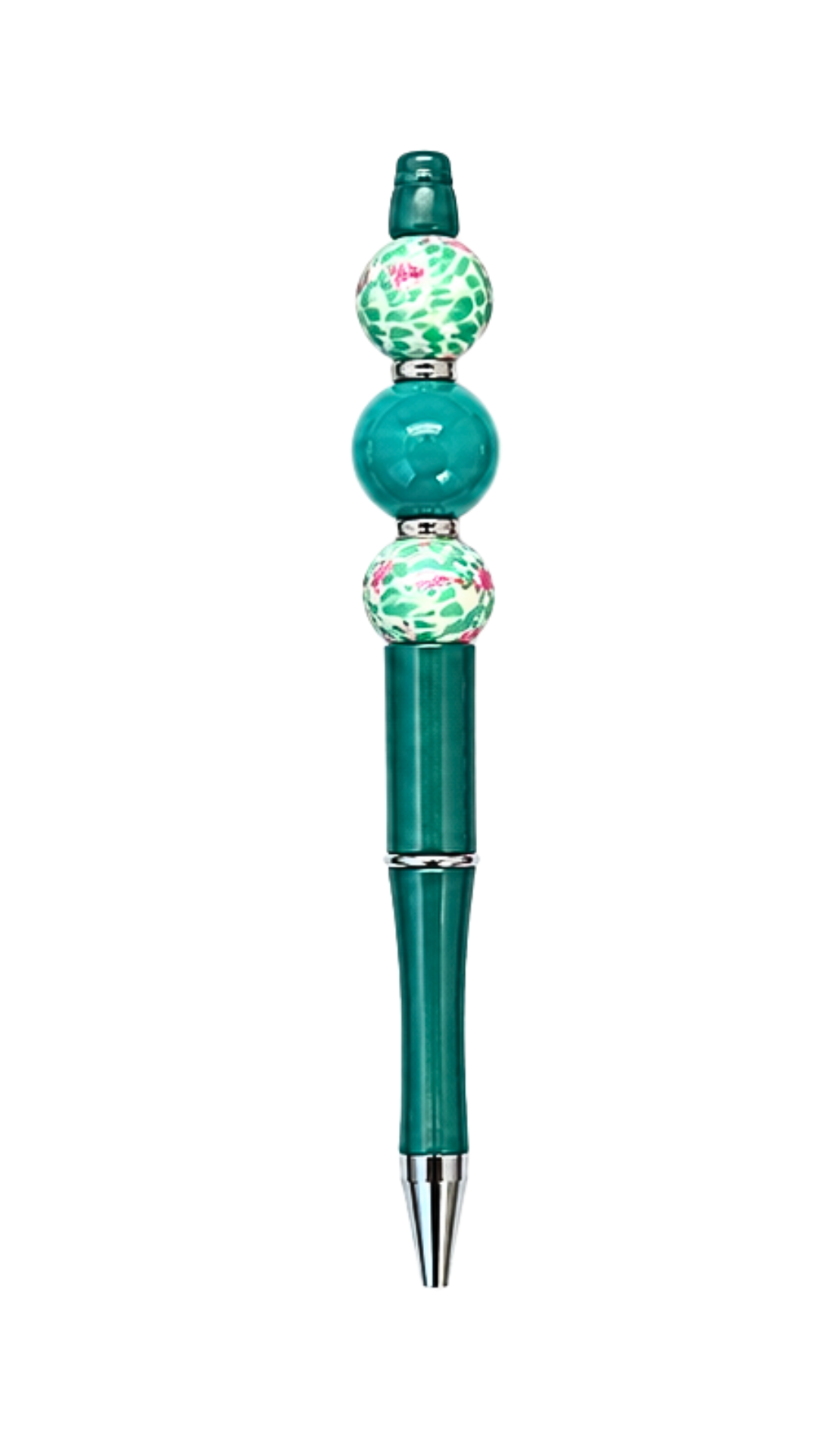 DARK GREEN PEN WITH FLORAL BEADS