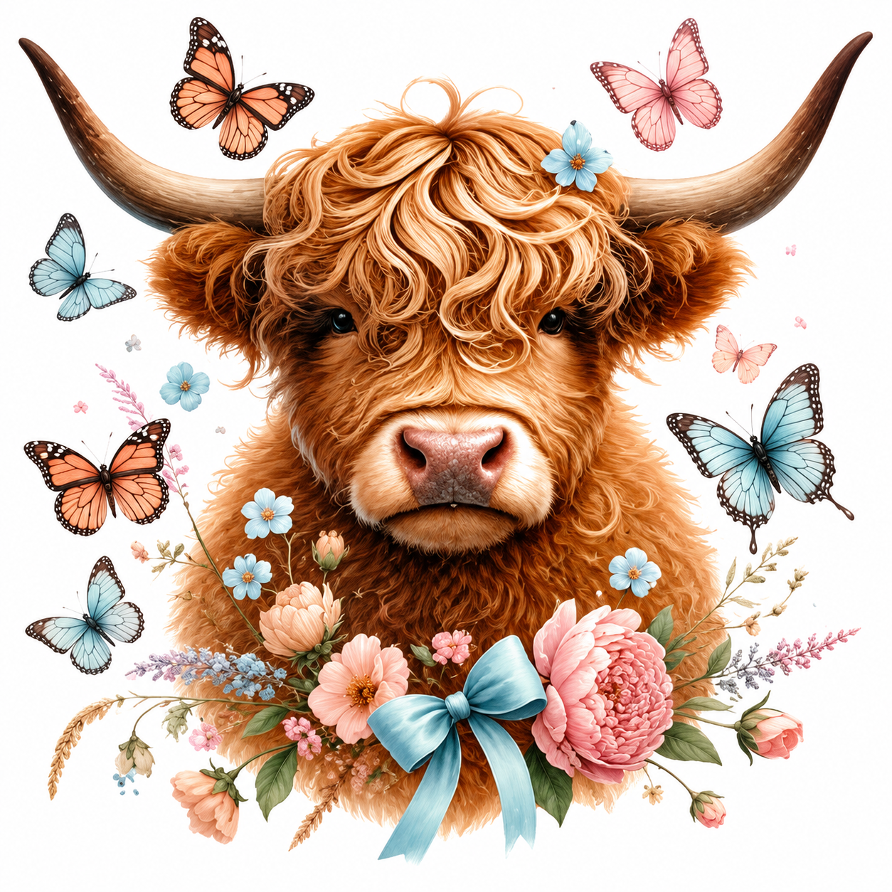 HIGHLAND COW WITH BUTTERFLIES TOTE BAG TRANSFER