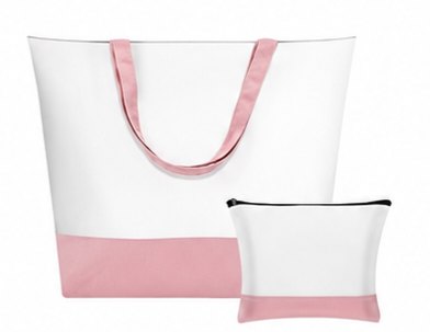 LIGHT PINK TOTE BAG W / COSMETIC BAG