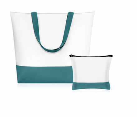 TEAL TOTE BAG W/ COSMETIC BAG