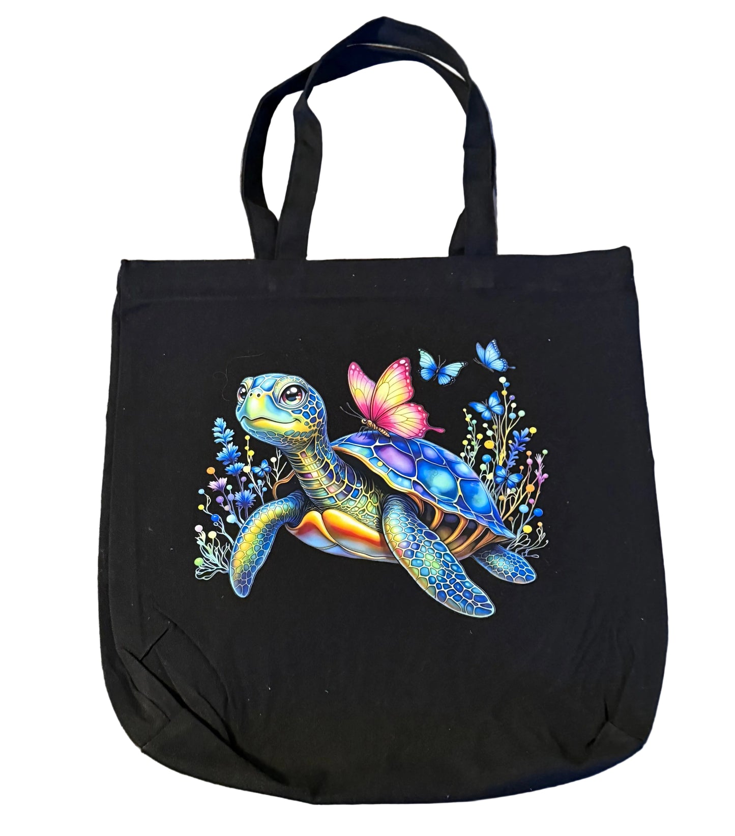 BLACK ZIPPERED TURTLE TOTE BAG