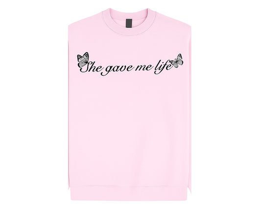 SHE GAVE ME LIFE (ADULT) LIGHT PINK CREWNECK