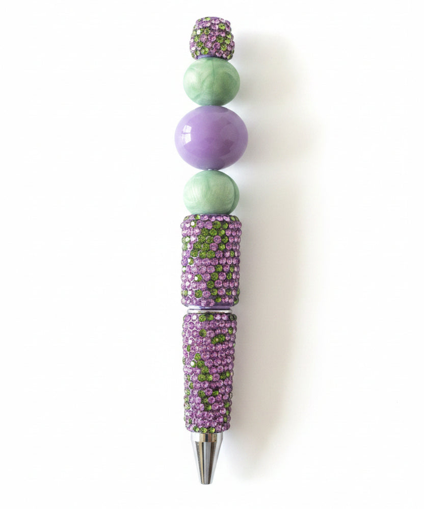 PURPLE & GREEN RHINESTONE PEN