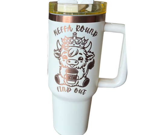 WHITE HEFFA CUP WITH GOLD ETCHING