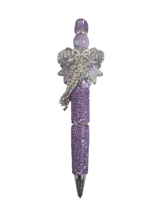 PURPLE RHINESTONE PEN WITH SILVER BOW
