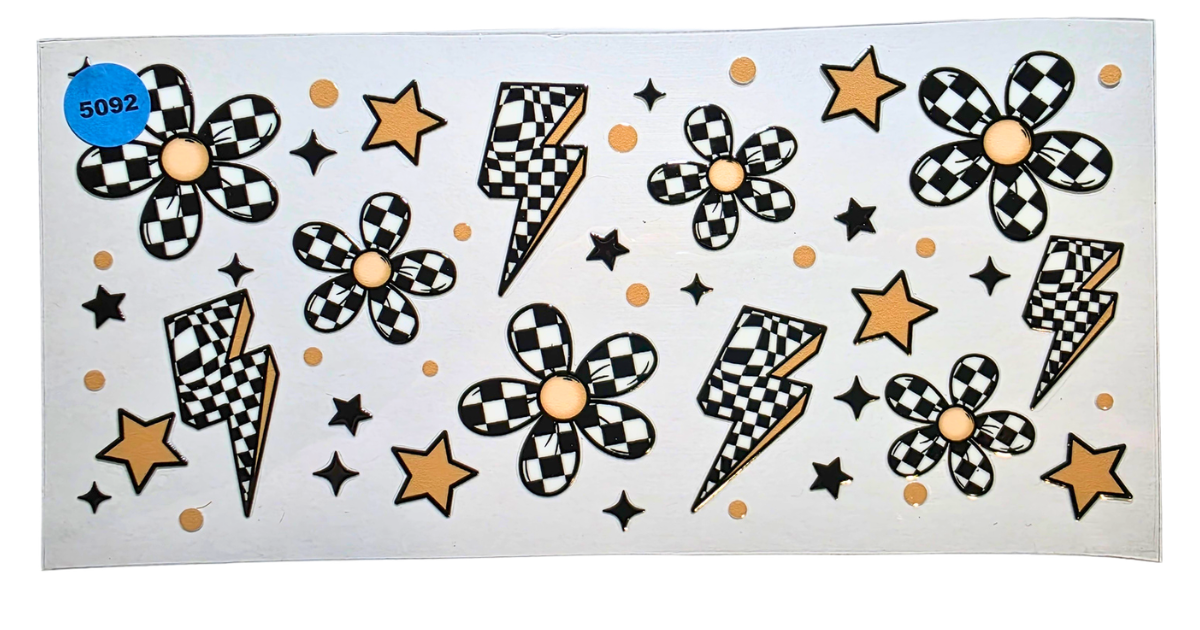 5092 CHECKERED FLOWERS & LIGHTNING BOLTS CUP DECAL