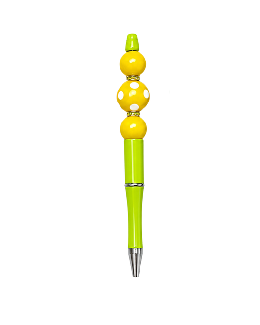 LIME GREEN PEN WITH YELLOW POLKA DOT BEAD