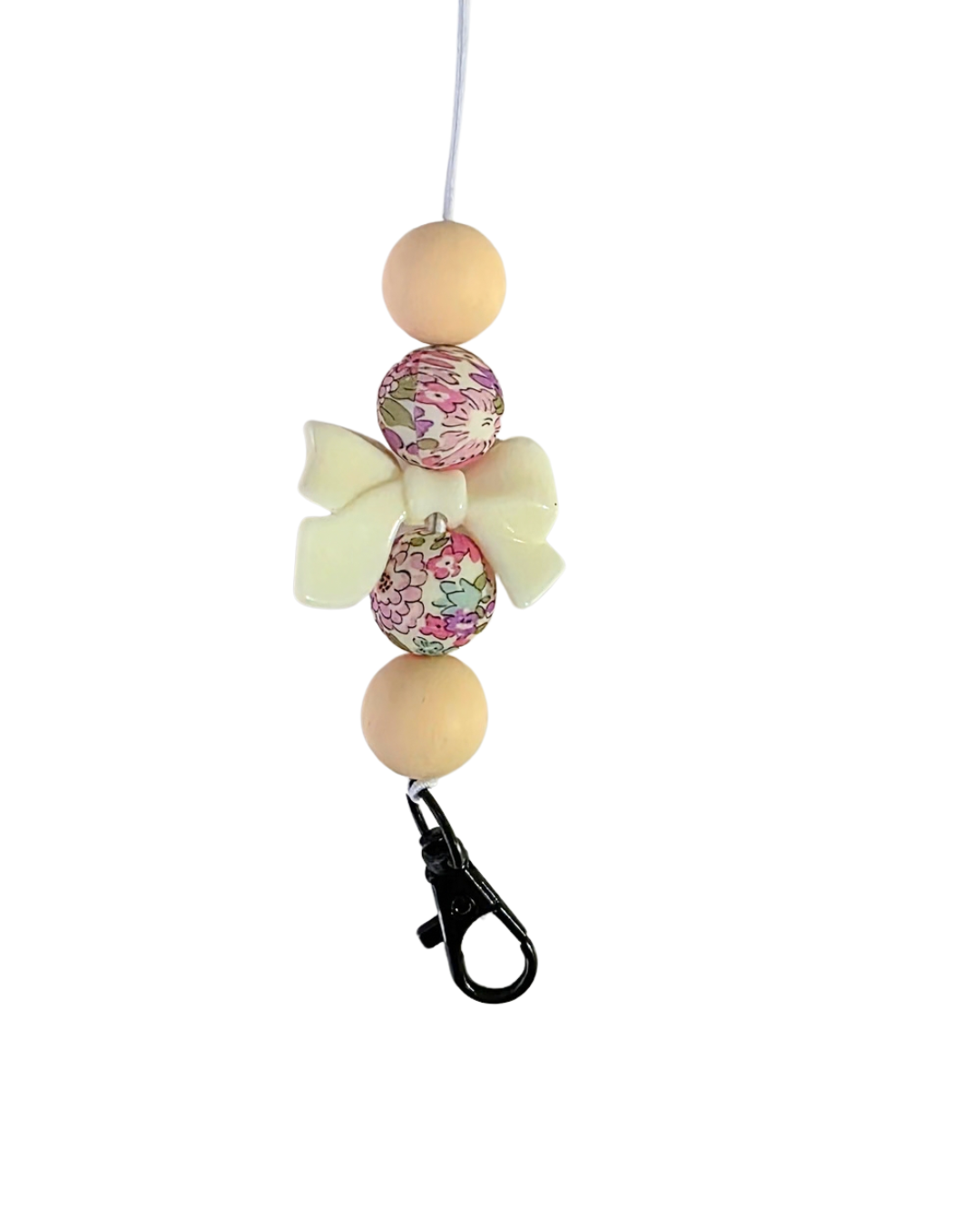 YELLOW BOW WITH PEACH & FLORAL BEADS FRESHIE HANGER