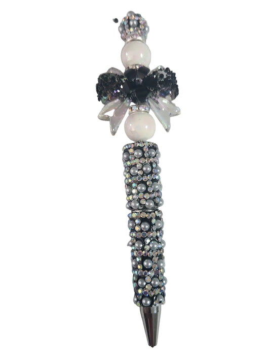 BLACK RHINESTONE PEN WITH BLACK & CLEAR BOW
