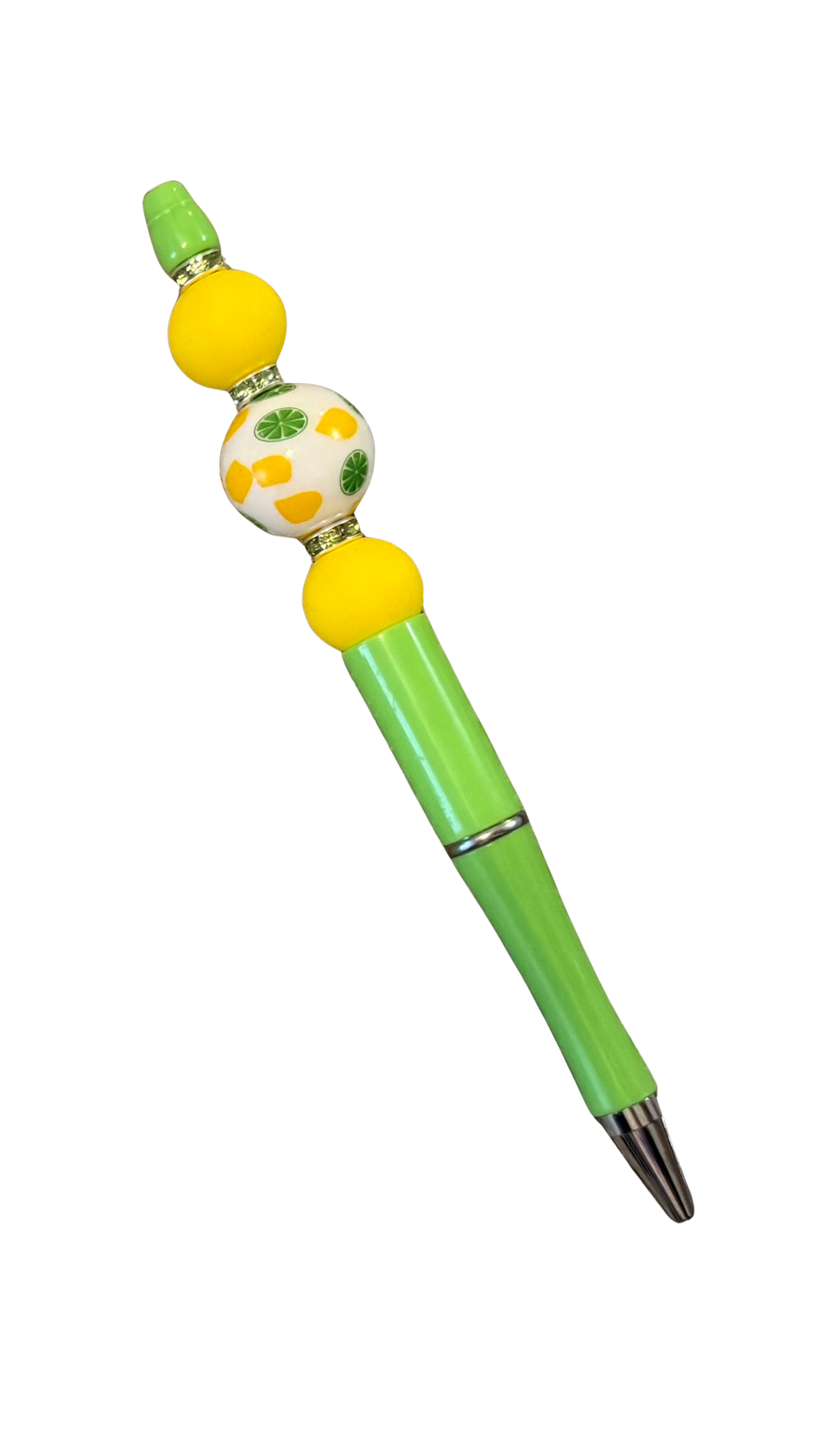 GREEN PEN WITH YELLOW BEADS
