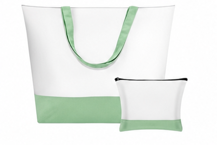 LIGHT GREEN TOTE BAG W/ COSMETIC BAG