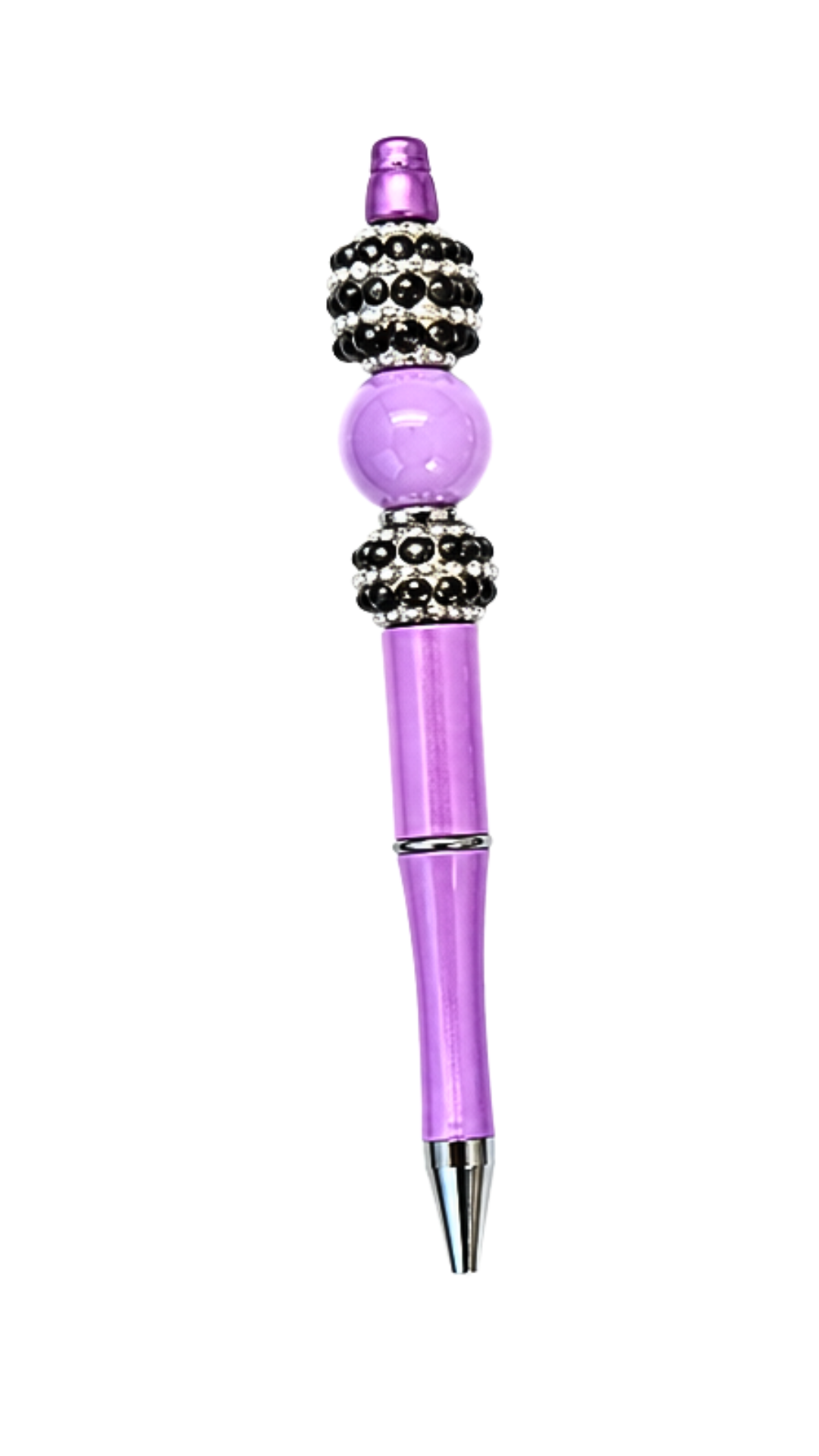 LIGHT PURPLE BLACK AND SILVER BEADS PEN
