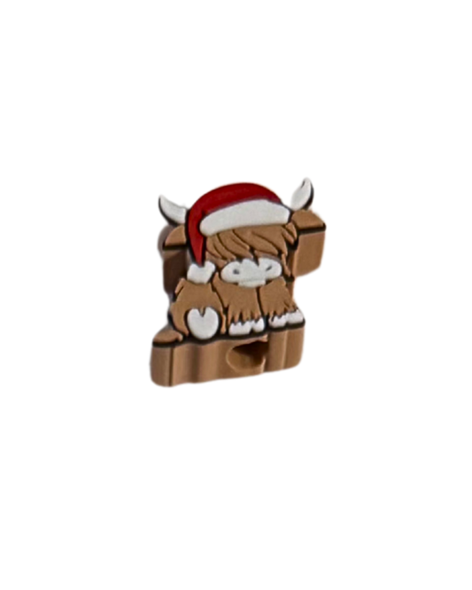 CHRISTMAS HIGHLAND COW STRAW TOPPER