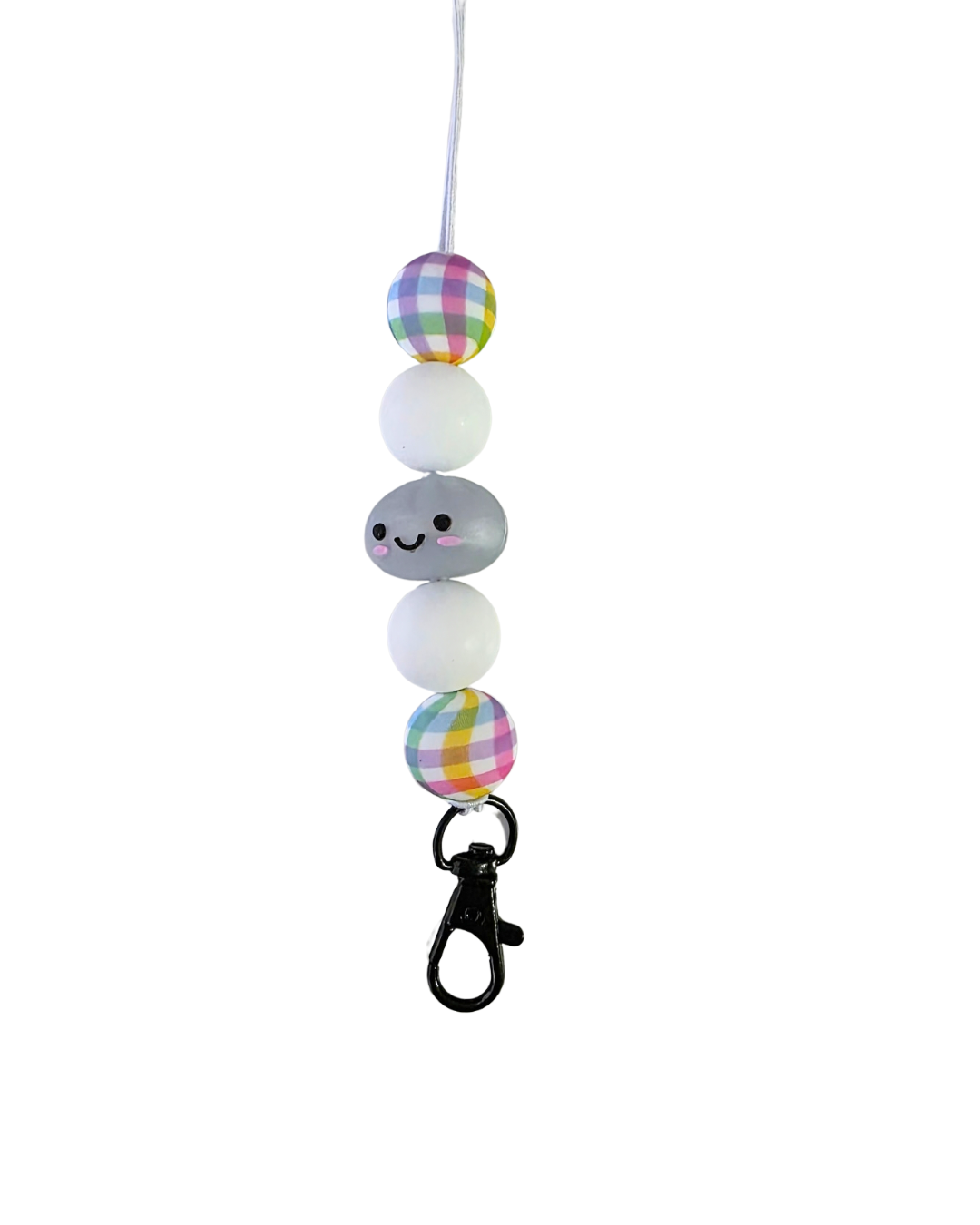 GREY DUMPLING WITH PLAID BEADS FRESHIE HANGER