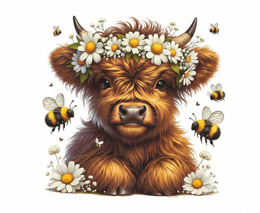 HIGHLAND COW WITH BEES TOTE BAG TRANSFER