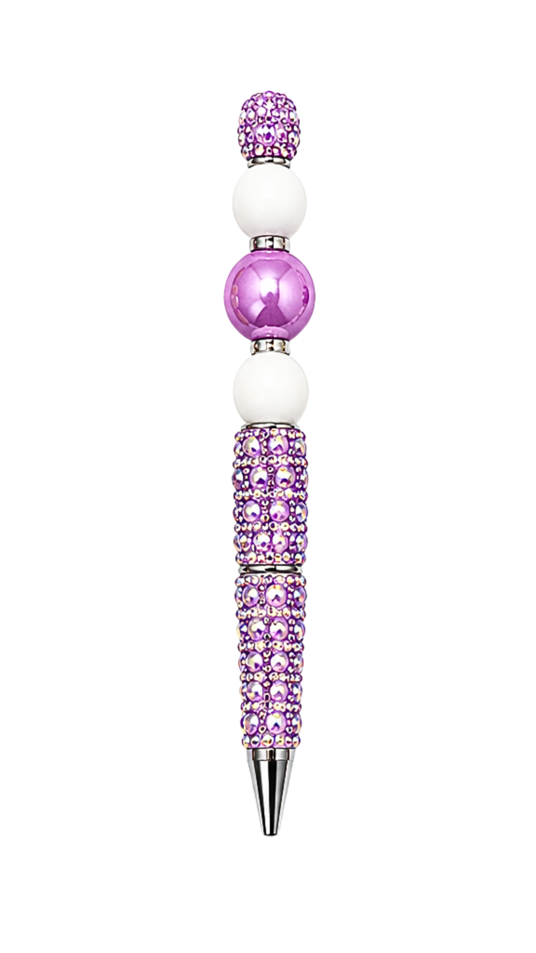 PURPLE RHINESTONE PEN WITH PURPLE & WHITE BEADS