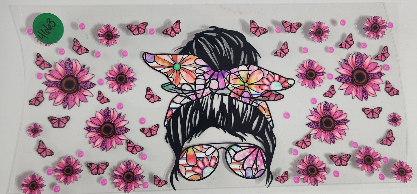 4663 PINK FLOWER MOM BUN CUP DECAL