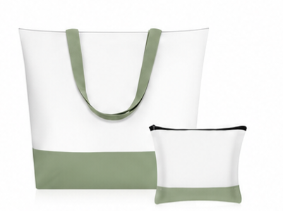 SAGE GREEN TOTE BAG W/ COSMETIC BAG