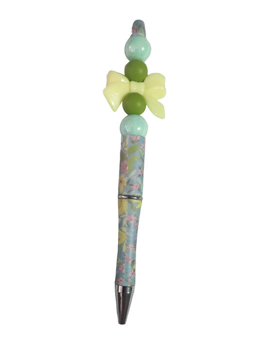 FLORAL PEN WITH GREEN BOW